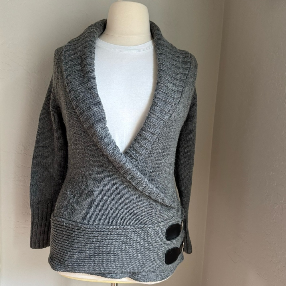 Moda International Women's Gray Wool Blend Knit Sweater‎ With Strap Size L